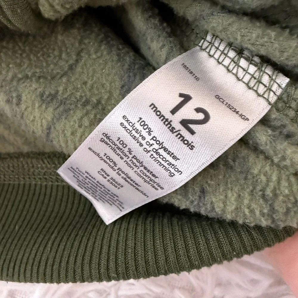2 Baby Hoodies – Gray Stripes (12-18M) & Green Animal Print (12M) – Cozy & Cute!